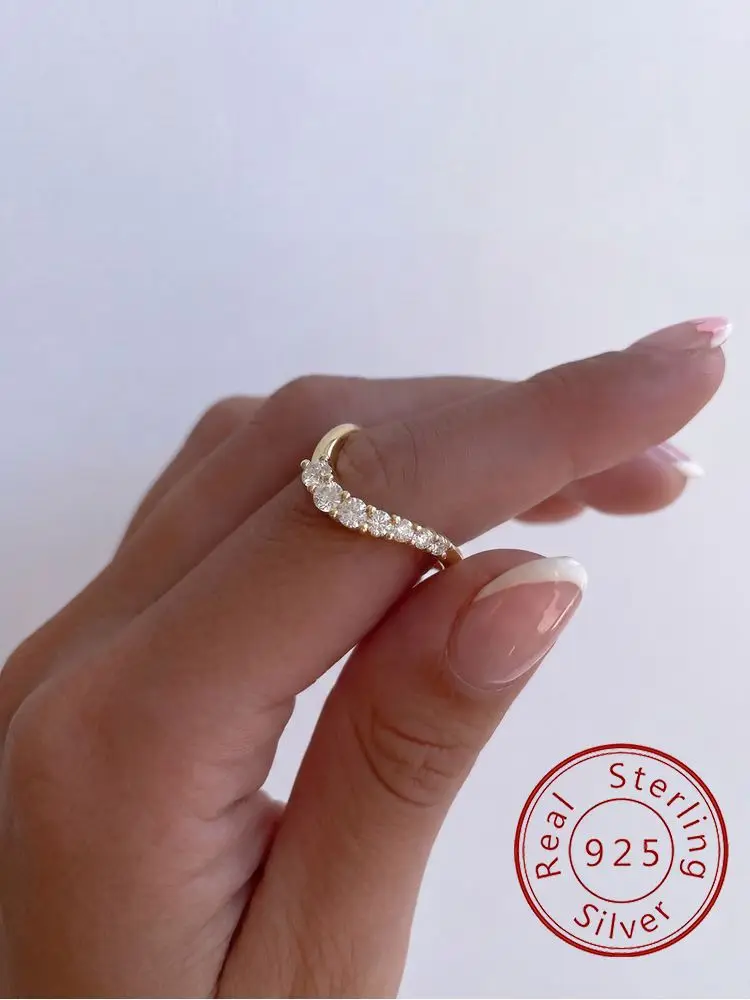 

925 Sterling Silver Exquisite Fashion Shiny Wave Zircon Ring For Women Engagement Wedding Anniversary Party Fine Jewelry