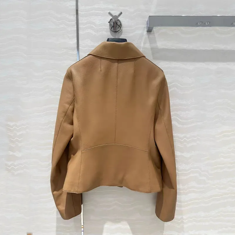 genuine leather jacket turn-down collar clothes Lychee textured granular sheepskin coat spring women short length