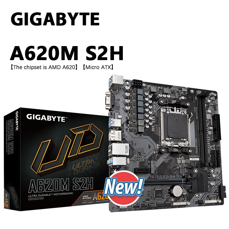 GIGABYTE nouveau A620M S2H AMD Micro ATX A620 DDR5 6400(OC) MT/s M.2 USB 3.2 SATA 6 Gb/s 96G prise CPU série 7000 AM5