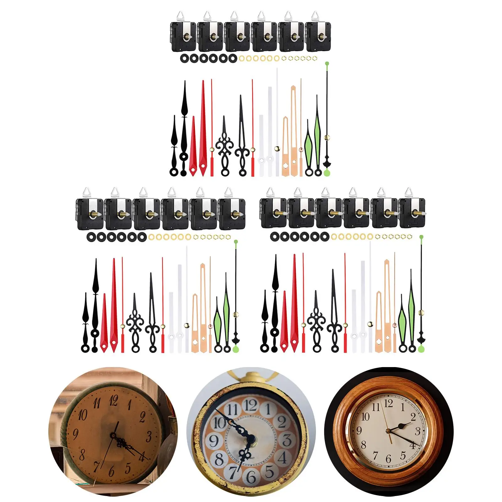 6Set DIY Wall Clock Movement Mechanism Hanging Clock Mechanism Home for Bedroom Office Hotel Wall Clocks Wooden Wall Clocks