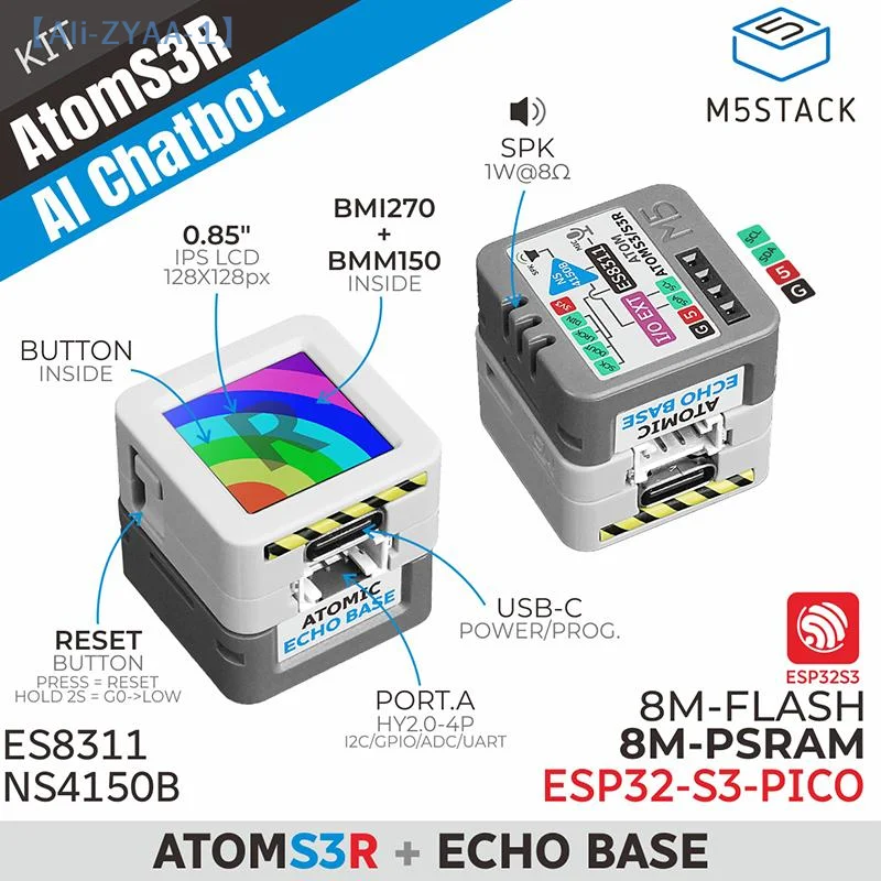 【ZYAA-1】1 Set M5Stack AtomS3R AI Chatbot Xiaozhi AI Voice Assistant Kit ESP32S3 AI Voice Assistant Kit ESP32S3