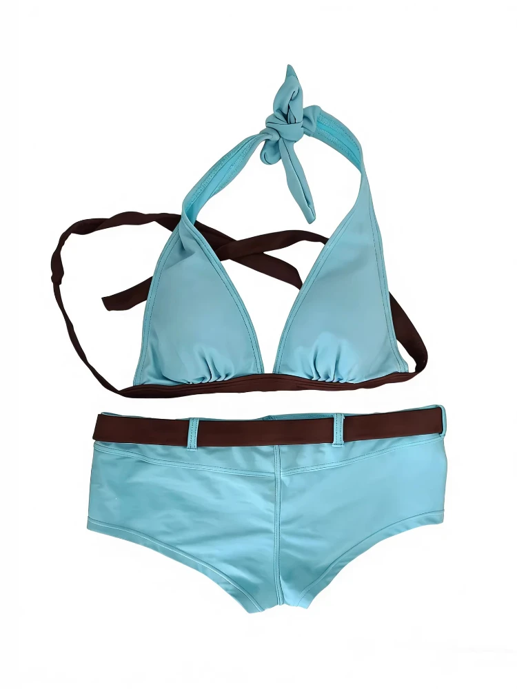 

Y2k Summer Harajuku Retro style Sexy Solid Color Hanging Neck Japanese subculture Seaside High Street Resort Strap Bikini Sets