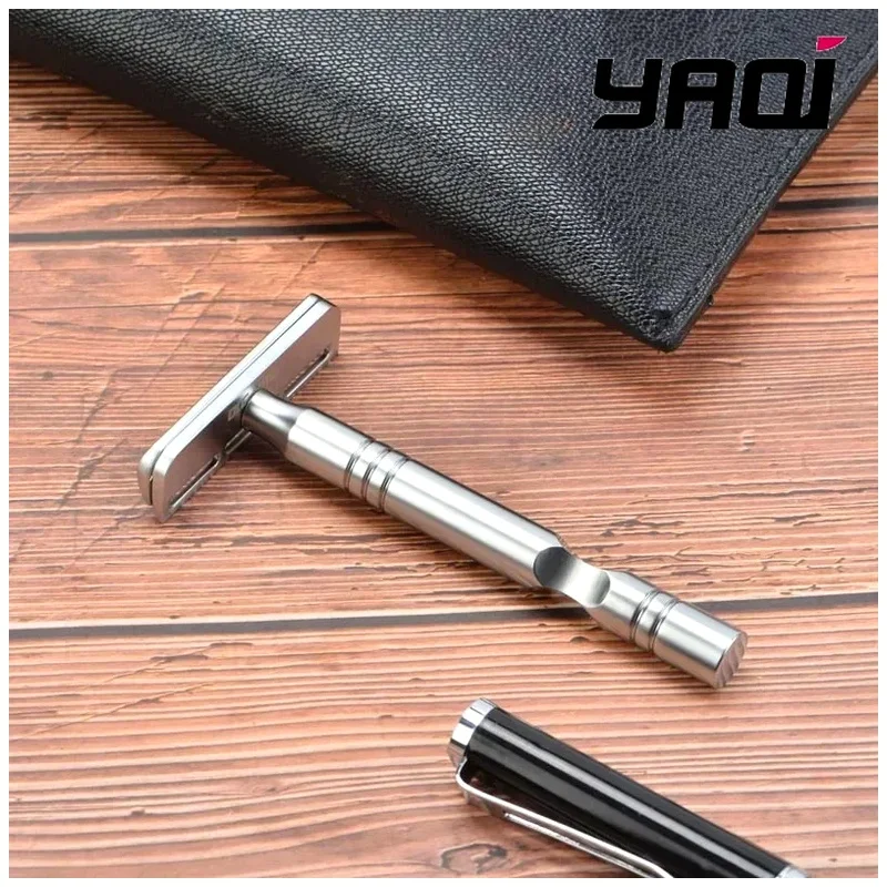 YAQI Mens Safety Razor Matte Chrome Color Excalibur Single-edged AC Blade Collectibles Wet Shave Tools Best Gift for Men