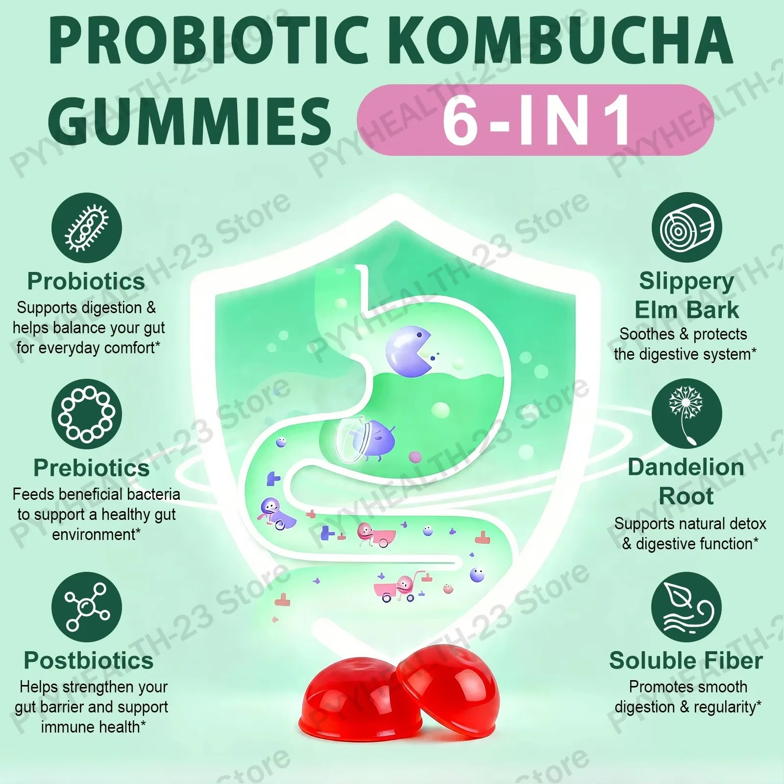 Probiotic Kombucha Gummies Nourish The Intestines Promote Digestive Health Provide Energy Enhance Immunity High-protein 60 Pcs