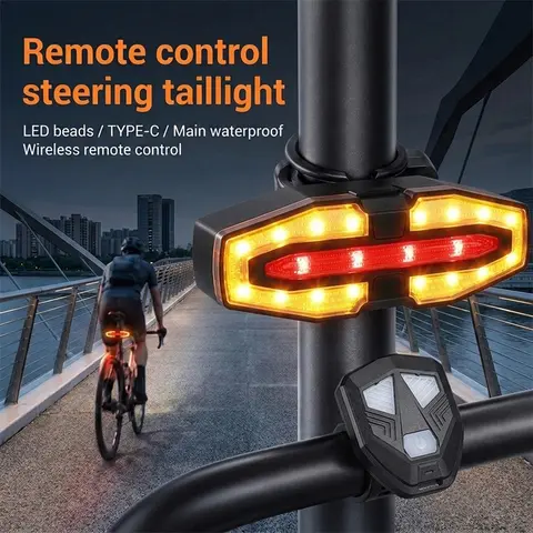 Lanterna Traseira de Bicicleta LED com Sinalizador, Luz Traseira para Bicicleta com Controle Remoto Sem Fio, Recarregável via USB, à Prova d'Água, Luz de Advertência para Ciclismo