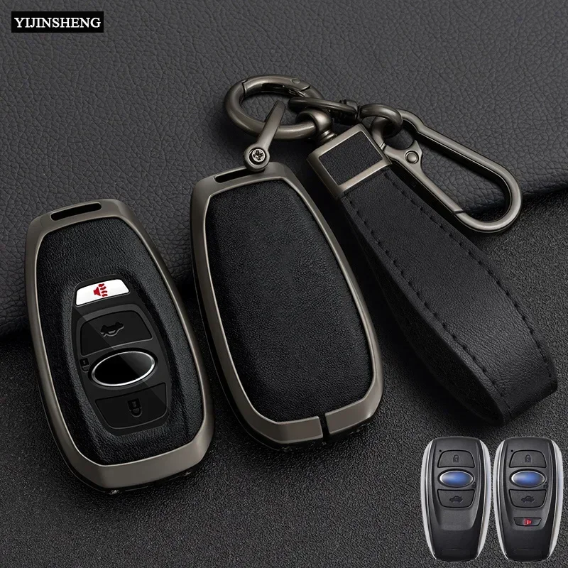 Zinc Alloy + Leather Car Key Case Cover for Subaru BRZ Forester Legacy Outback WRX STI Impreza XV Crosstrek 3 4 Buttons Remote