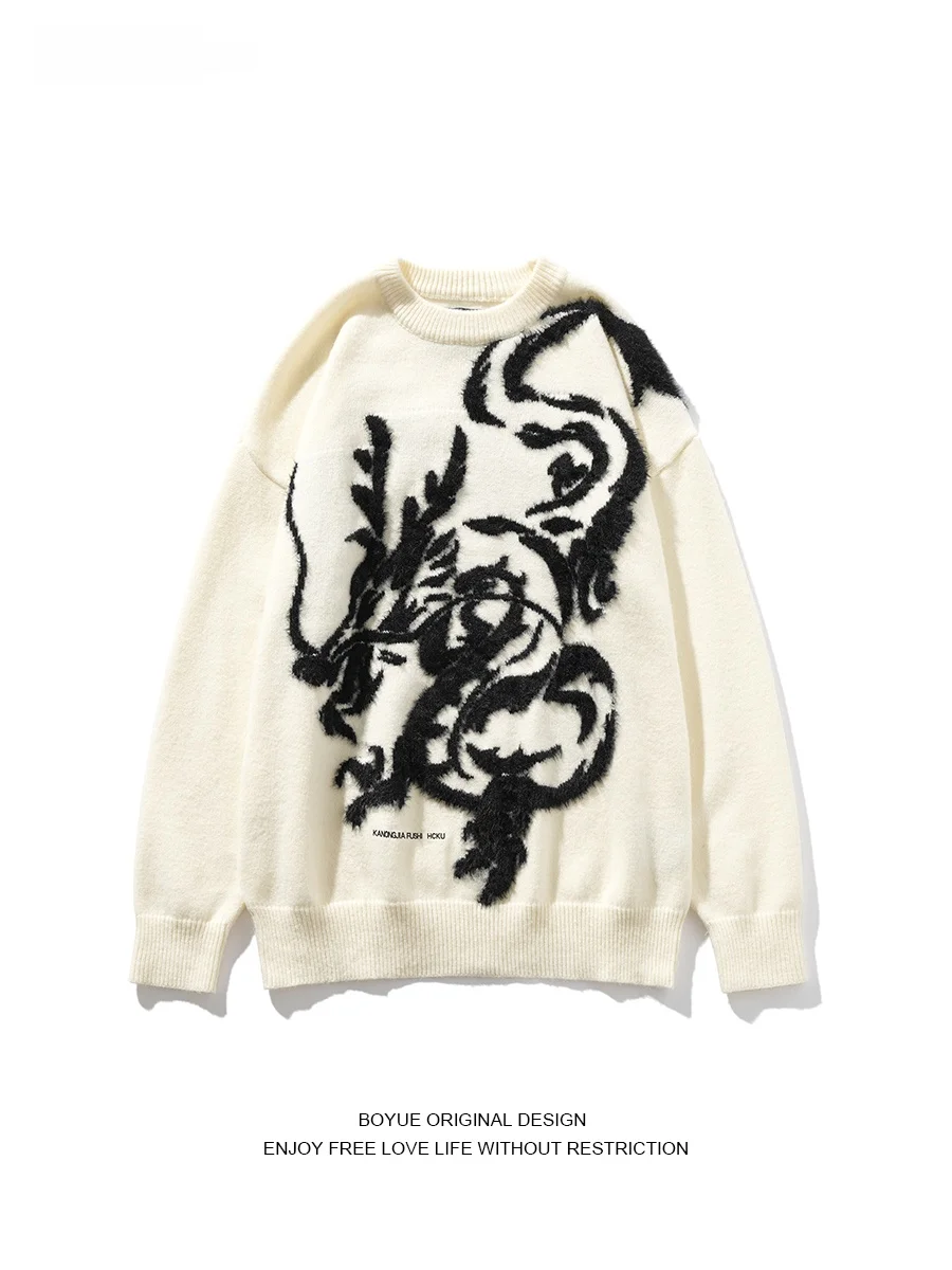 

Свитер Boyue с вышивкой «Год Дракона», осенне-зимний, винтажный, мягкий, вязаный, повседневный, свободного кроя, длинный рукав...