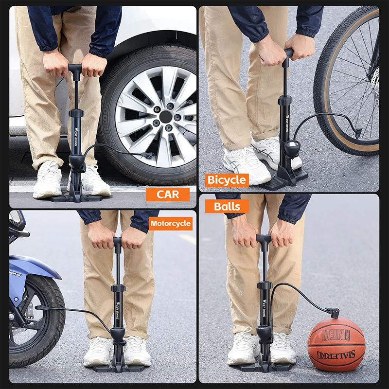 WEST BIKING Bicycle Floor Pump With Pressure Gauge Car Motorcycle Tire Air Inflator Schrader Presta Dunlop Valve Bike Hand Pump