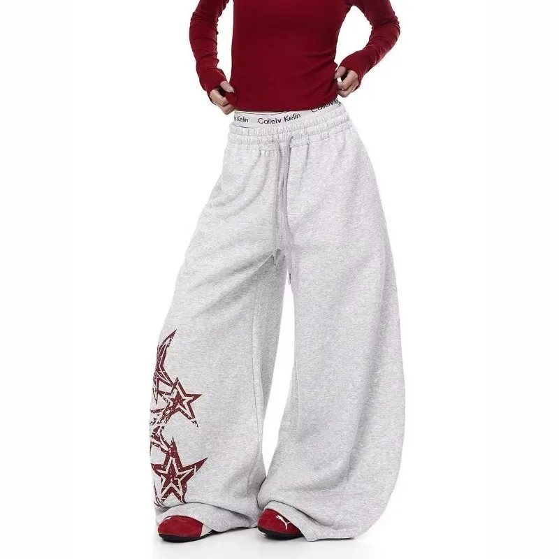 Women's Star Graffiti Print Hip-hop Loose Sweatpants Spring Street Unisex Wide Leg Retro Pant Female High Waisted Baggy Trousers