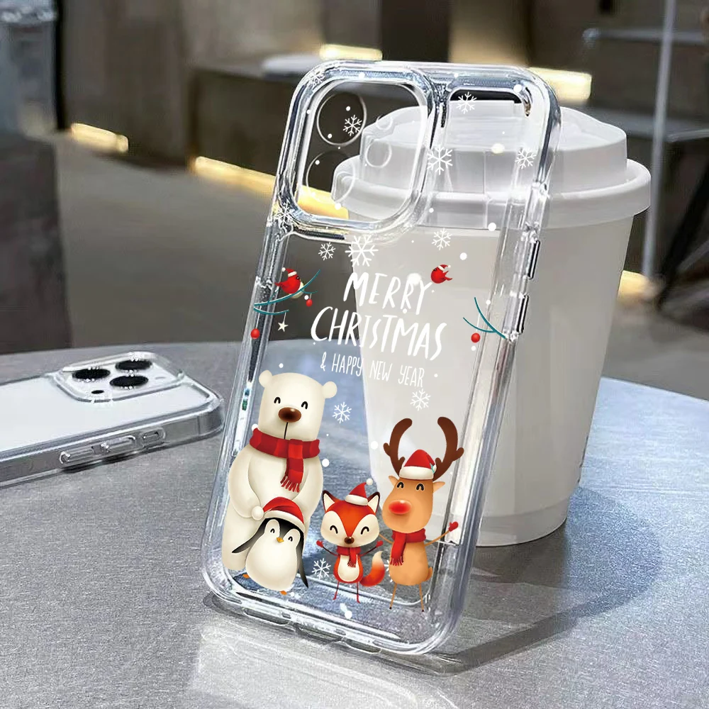 

Merry Christmas New Year Gifts Phone Case For iPhone 16 Pro Max Fashion Clear Funda iPhone 13 15 12 14 11 Pro Max XR 7 8 Plus SE