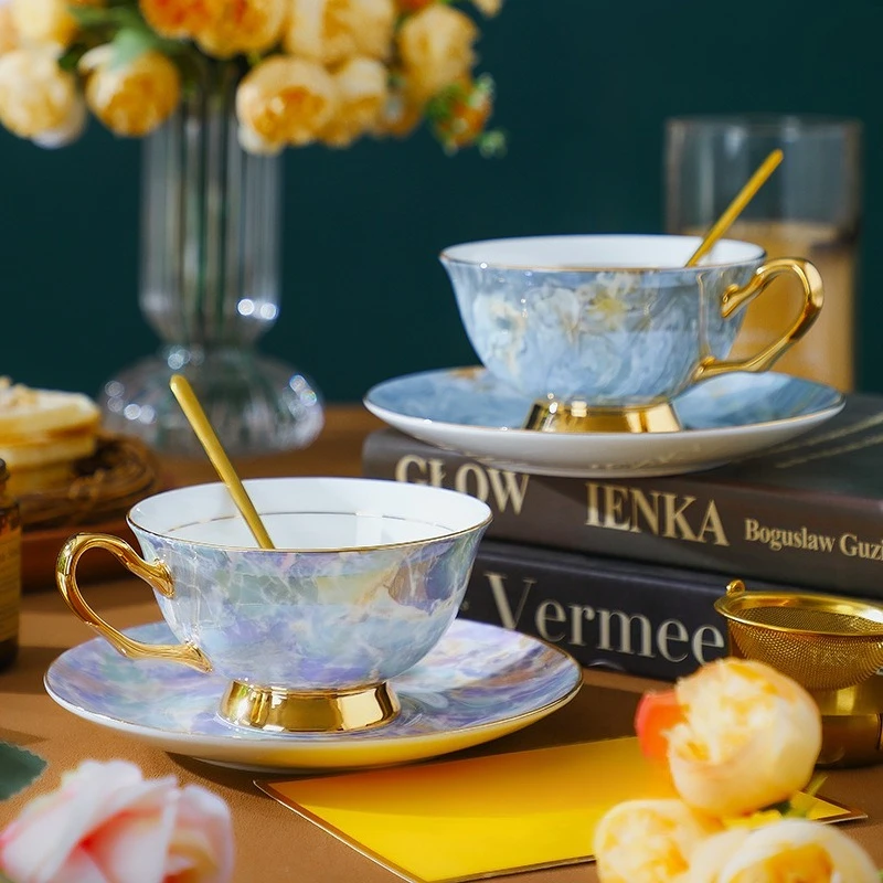 

European Bone China Coffee Cup Saucer Set English Afternoon Tea Ware High-End Exquisite Elegant Tableware