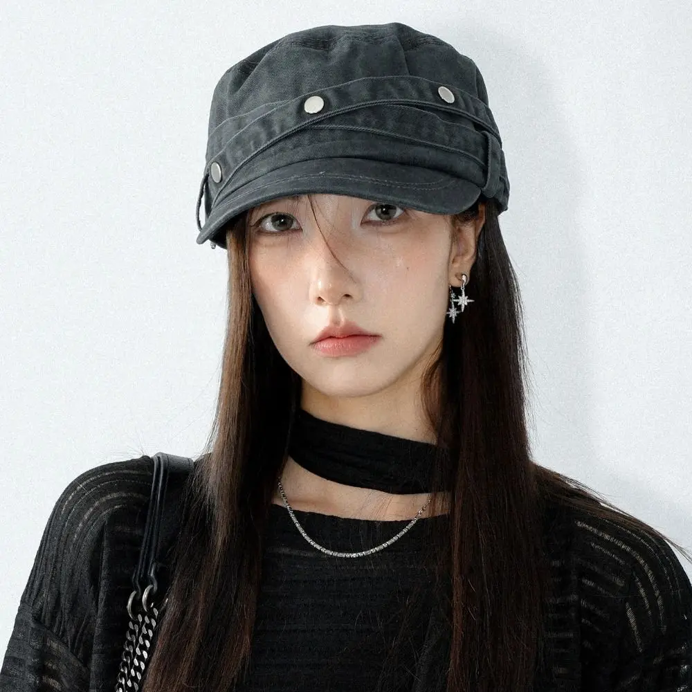 Persönlichkeitsvolle Baumwoll-Nietenmütze im Y2k-Koreanischen Stil, Reiterhut, Spice Girls Mode-Baskenmütze, Streetwear – Detail 12