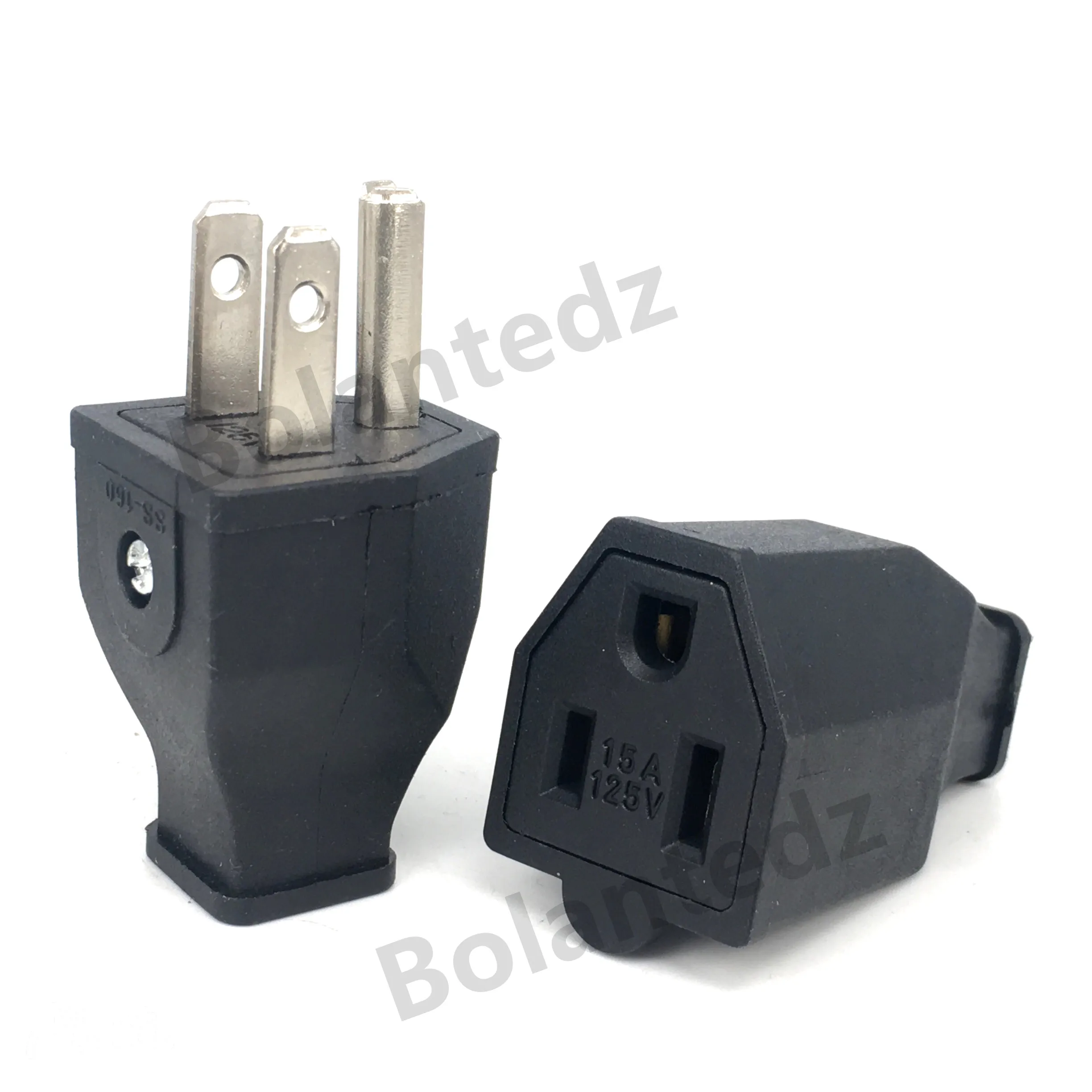 Bolantedz الأسود النحاس الأمريكية الذكور الإناث 3 دبابيس قابس طاقة الكهربائية التيار المتناوب 125 فولت 15A الولايات المتحدة سلك الطاقة انفصال الأسلاك التوصيل المقبس