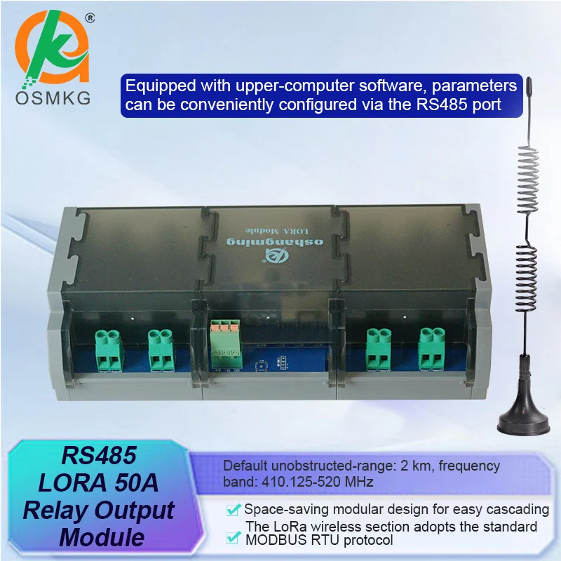 Oshangming 8 RS485 Lora Relay Output Module 50A Single Open Relay  DC12/24V Modbus RTU with Software N8H50A-T4R