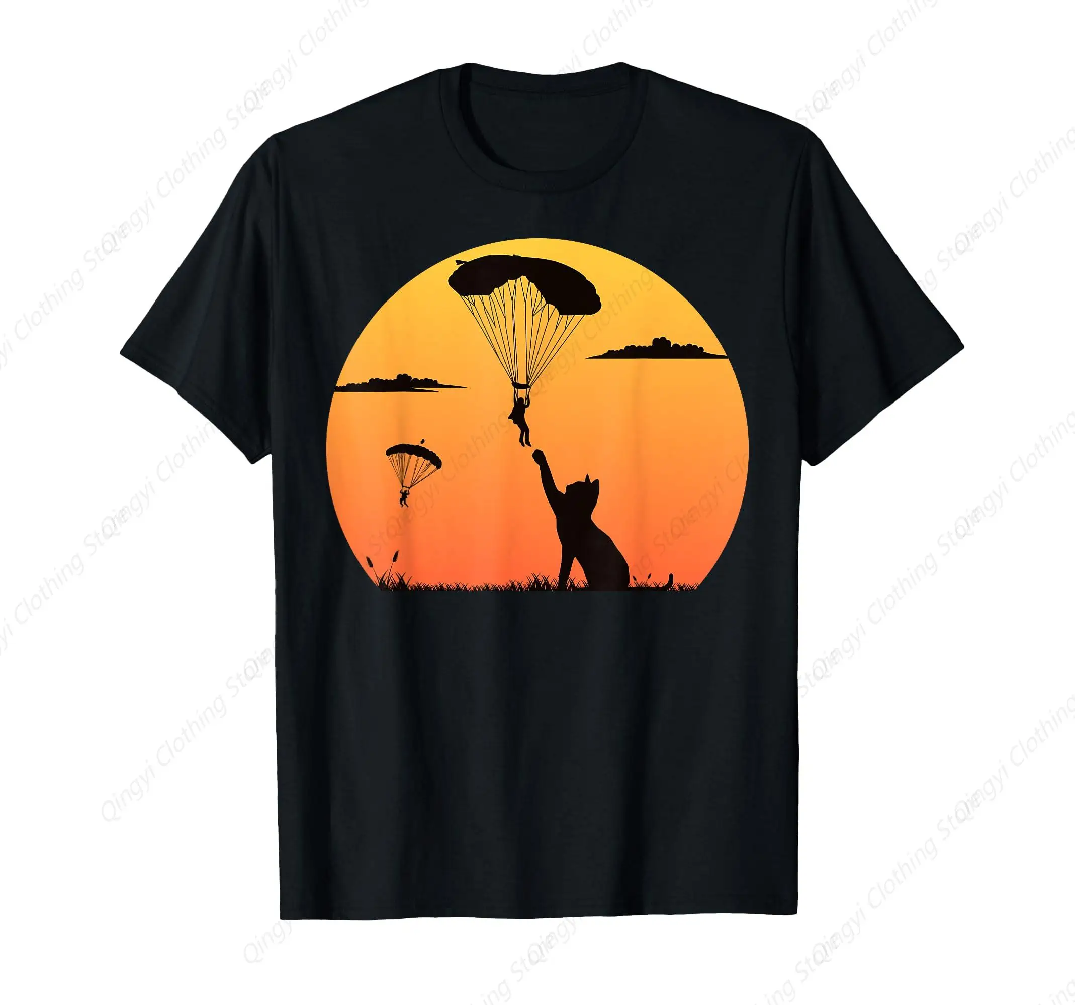 Skydiver With Cat Cool Funny Skydiving T-Shirt