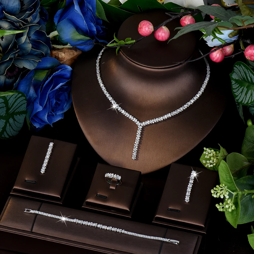 

HIBRIDE Everyday Simplicity 4 Piece Necklace Earrings Bracelet Women's Jewelry Set Fits Dubai Holiday Party Dress Gift S-958