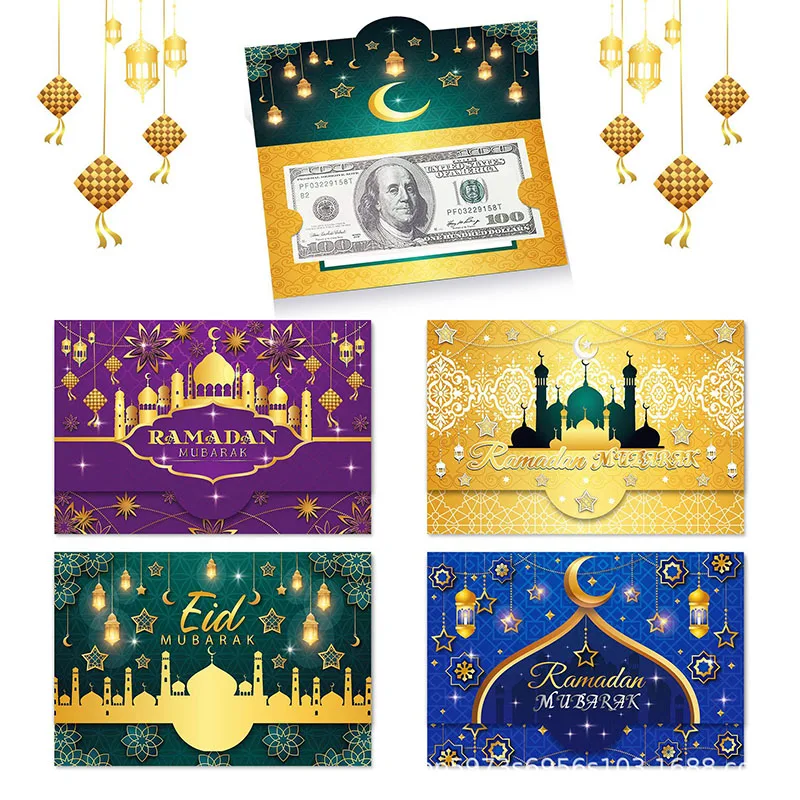 4Pcs Eid Mubarak Envelopes Money Gift Card Holder Ramadan Mubarak Decoration 2024 Islamic Muslim Eid Al-fitr Invitation Supplies