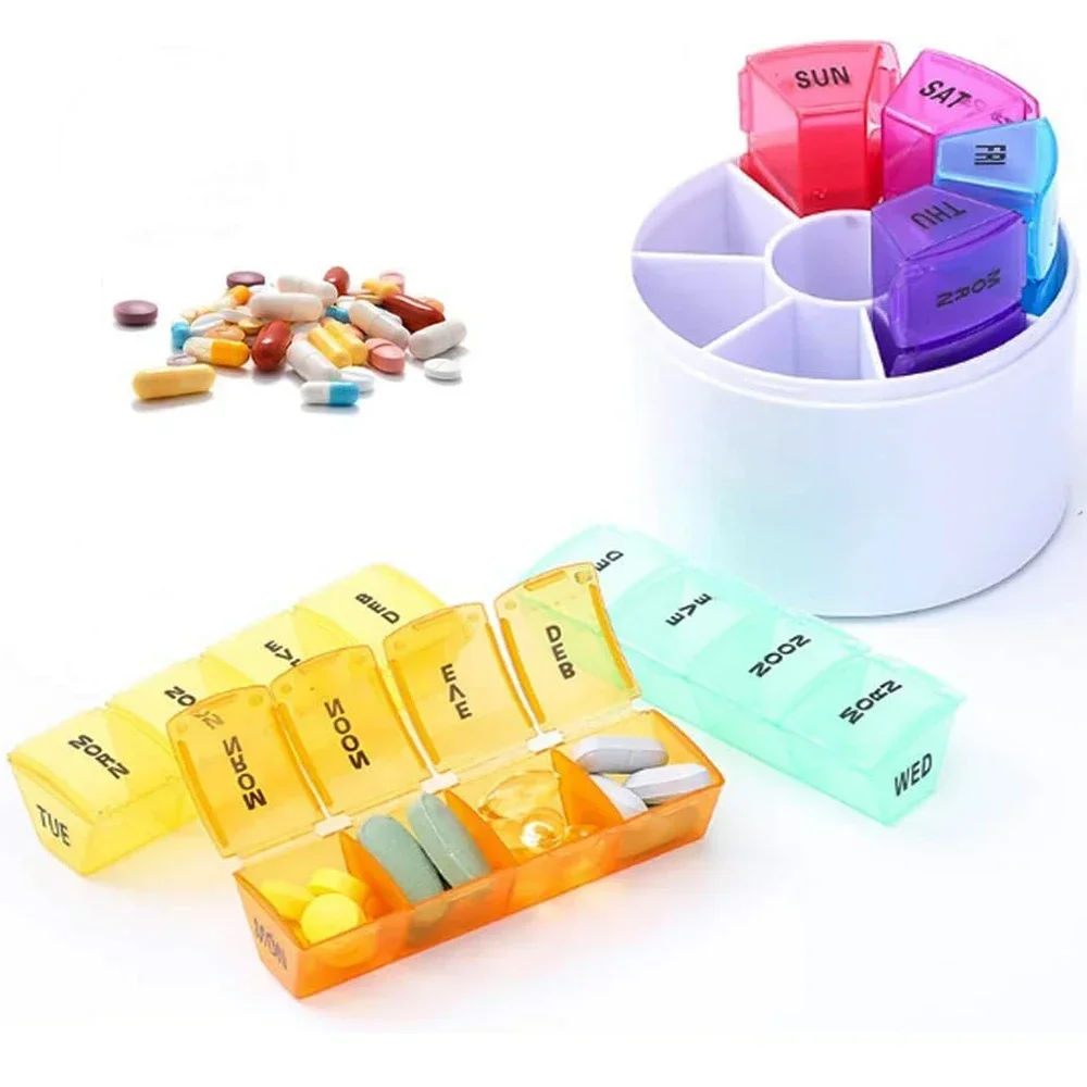 1PCS Weekly Pill Organizer 4 Times a Day, Large Portable Pill Box Organizer for Pills Fish Oil Supplement (Cylindrical Storage)