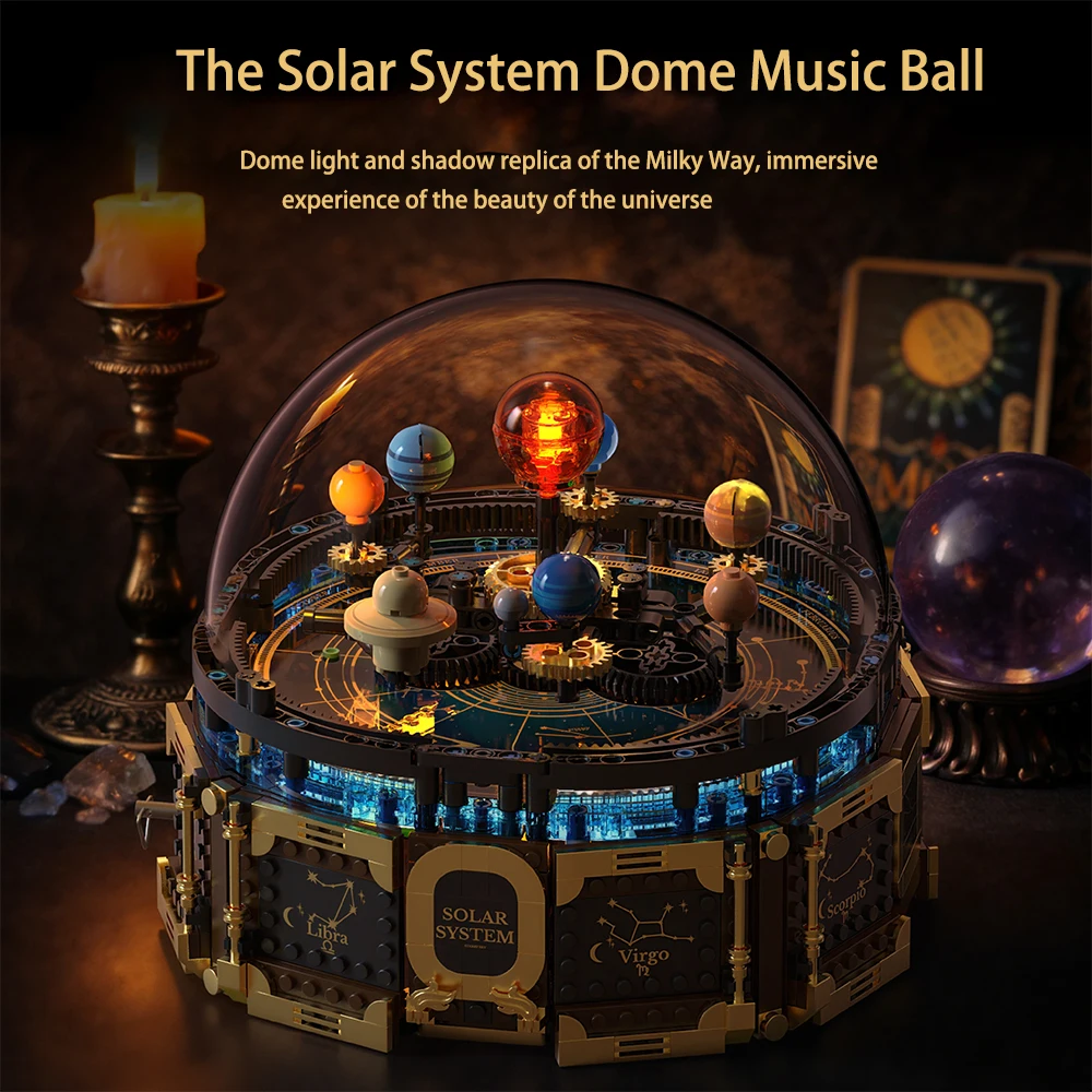 989PCS Building Blocks Solar System Gilded Music Box Starry Sky Universe A Glowing And Singing Cosmic Dome Starry Night Light