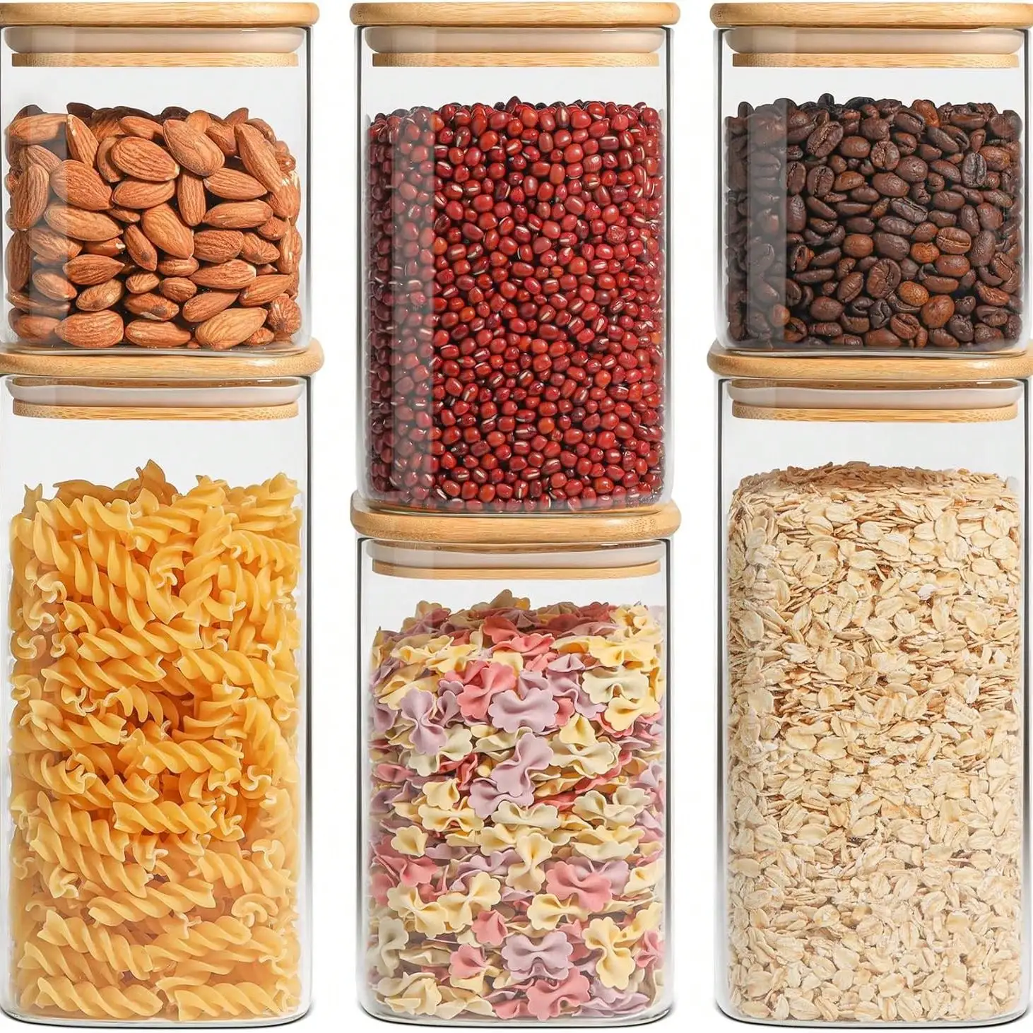 

6packs Glass Storage Containers With Lids, Glass Jars With Lids, Clear Food Jar, Square Canister