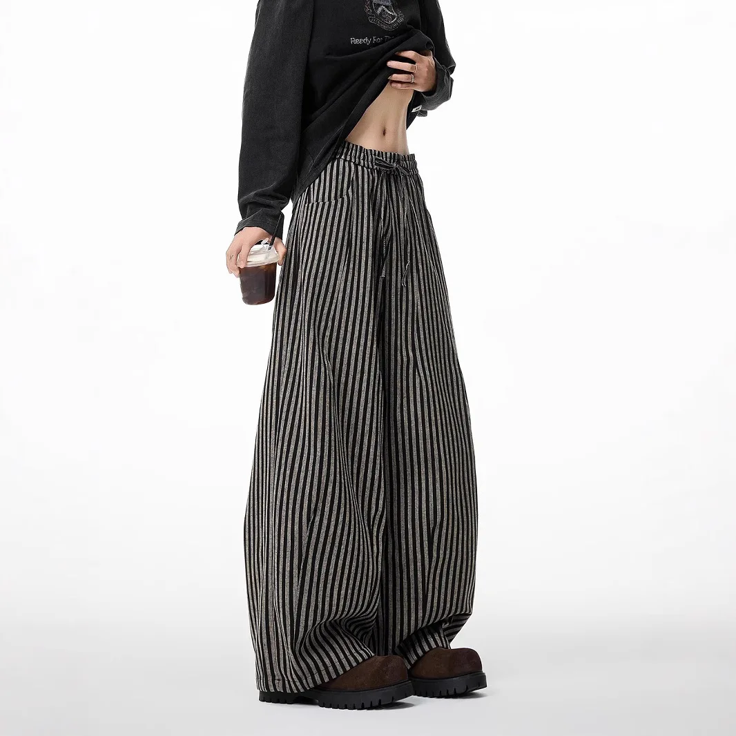 Unisex Striped Pants 2025 Spring Autumn Men's Slouchy Vertical Stripe Pants Relaxed Vibe Draped Wide Leg Floor Pants