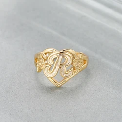 Custom Initials Heart Adjustable Ring For Women Fashion Jewelry Personalized A-Z 26Letter Rings Best Gift