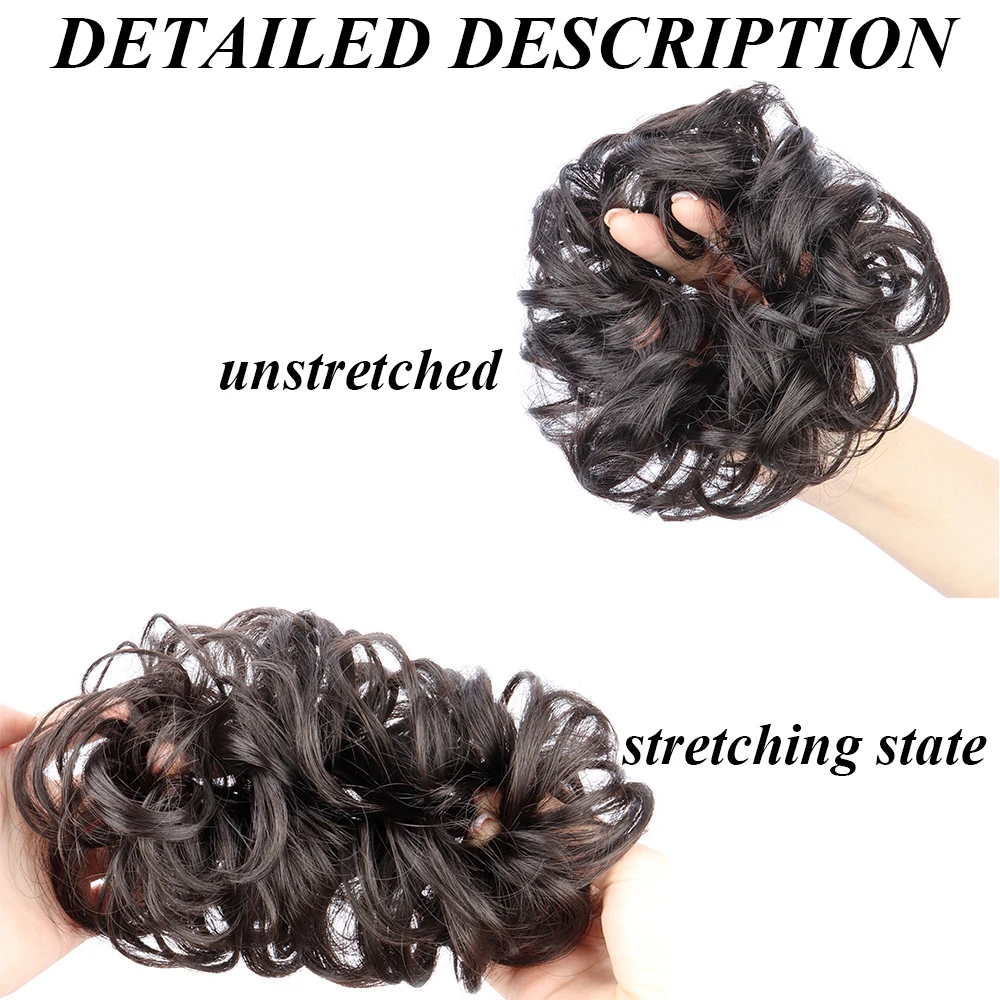 Women's Messy Hair Bun - Wavy Curly Elastic Hair Bun, Ponytail Tie, Synthetic Hair Bun