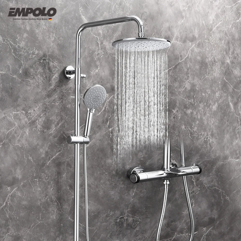 Shower Trim SystemGuangdong Rain Shower Head With Exposed Brass Thermostatic Bath Mixer Chrome Surface Ceramic Valve Core-for Ho