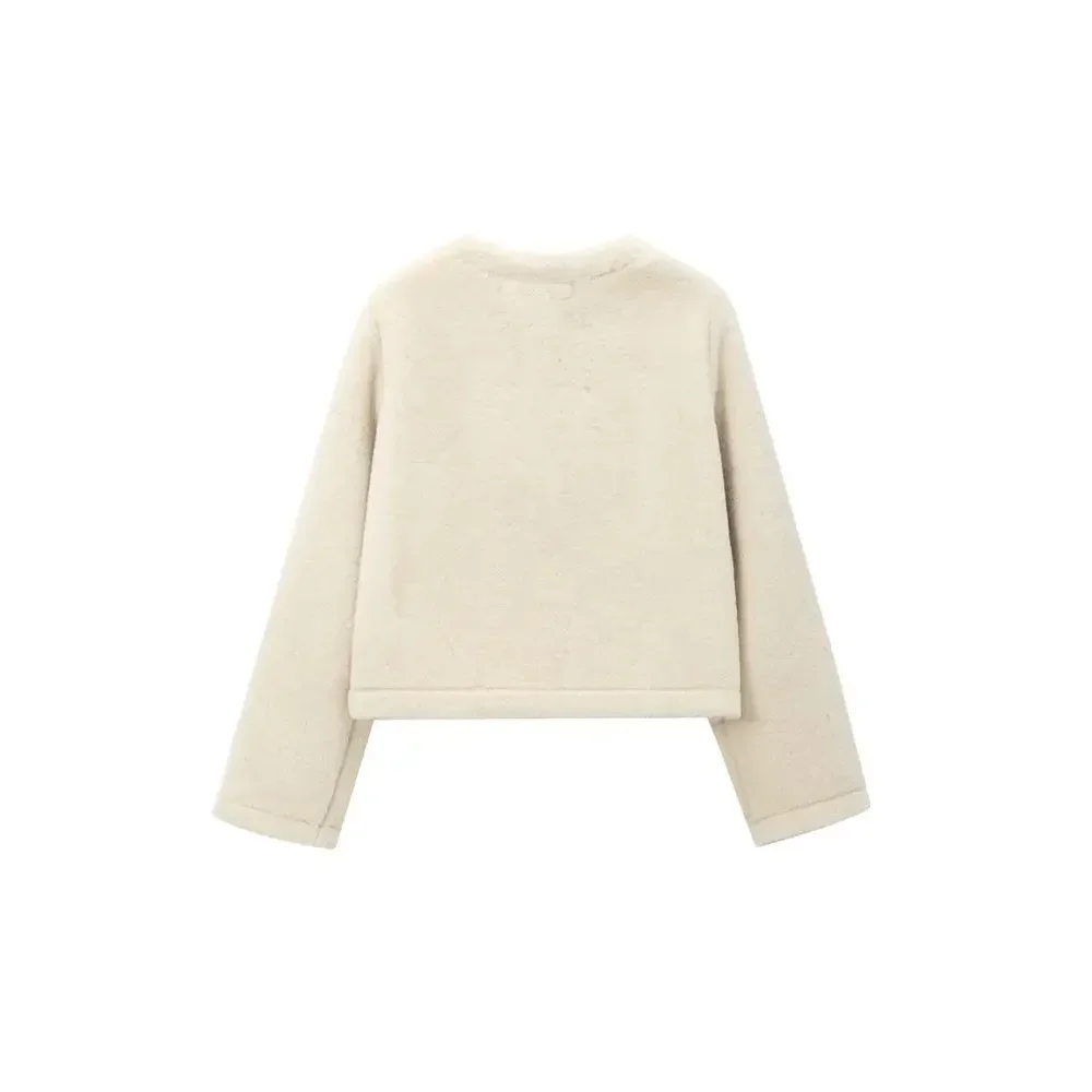 Front Toggle Female Outerwear Chic Tops Women Thick Fashion Warm Faux Fur Jacket 2025 Autumn New Long Sleeve Coat