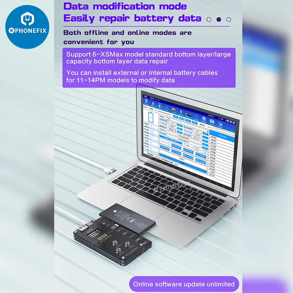 I2c KC01 Battery Repair Instrument for IPhone 11-14 Solve Battery Encryption Battery Health Correction Cycle Number Modification