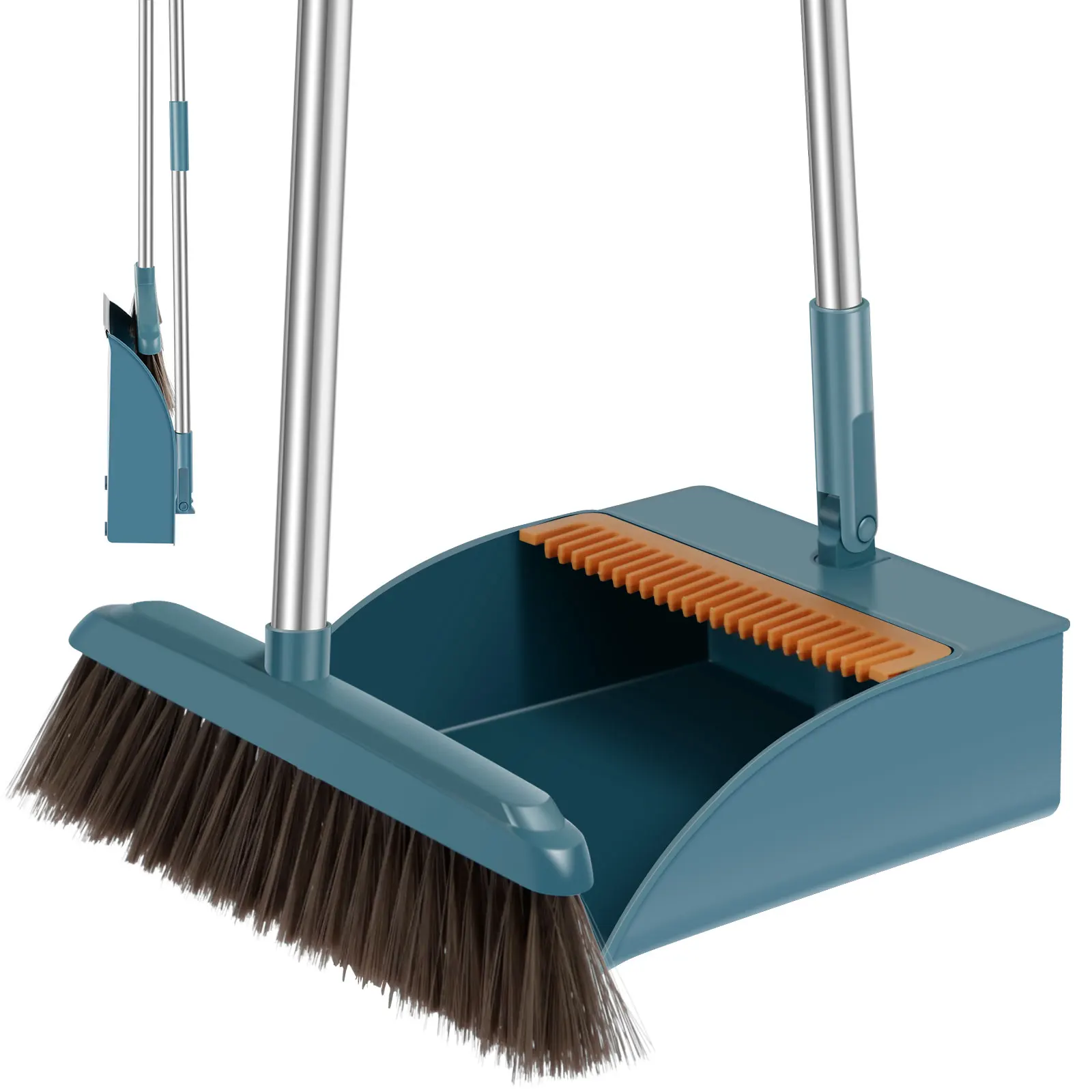 

Broom and Dustpan Set with Magnetic Design Portable Broom Dustpan Combo with Comb Teeth Upright Standing Floor Brush and Dustpan