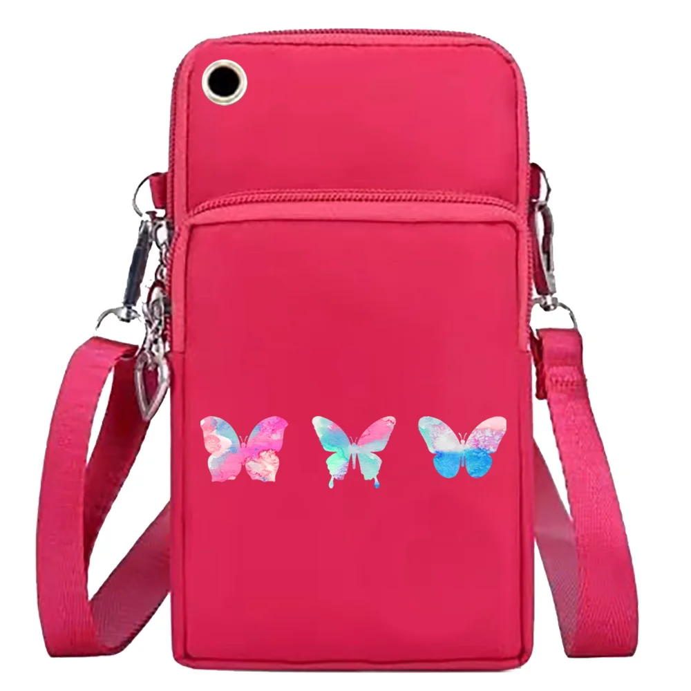 Mobile Phone Bag Wallets Crossbody Bags Clutch Wrist Pack Butterfly Print Organizer for Apple/Huawei/Samsung Cell Phone Packet