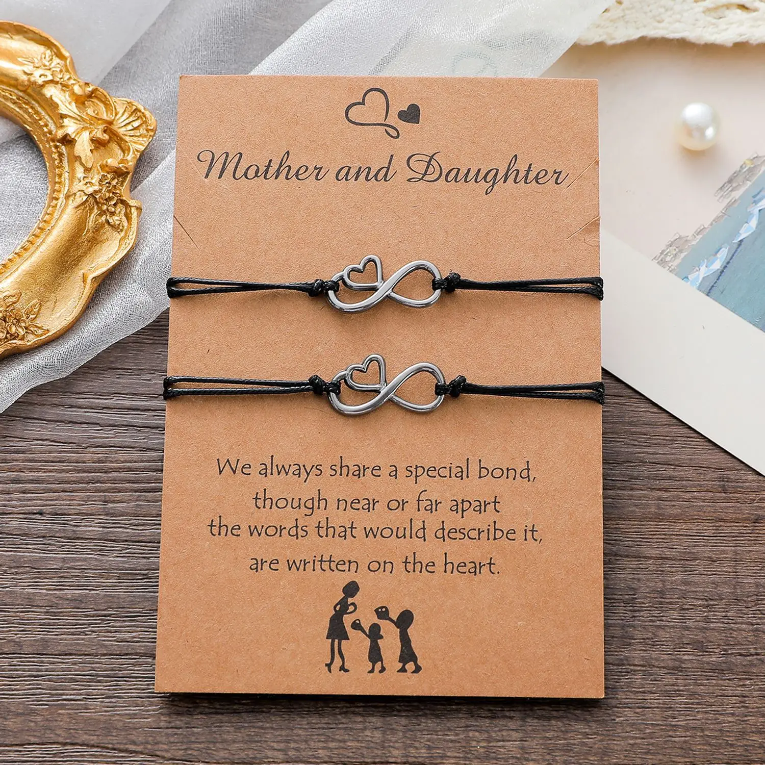 2023 New Mother and Daughter Card Bracelet Versatile 8-character Alloy Love Weaving Bracelet Wholesale