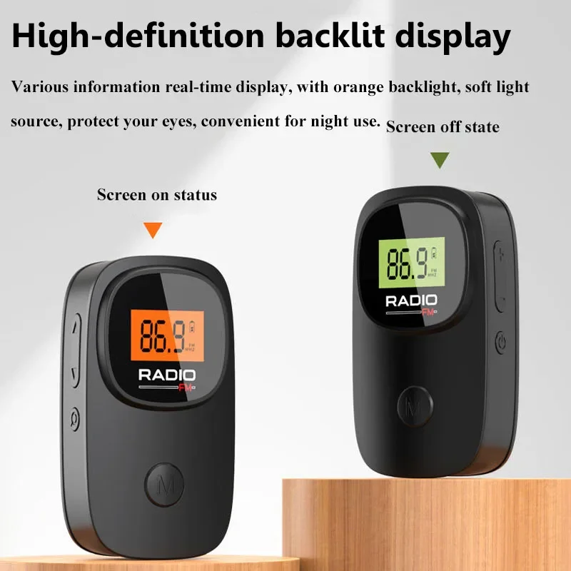 Mini rádio fm de bolso portátil com tela de luz de fundo dsp rádios receptor rádio alimentado por bateria com fones de ouvido estéreo de 3.5mm para esporte