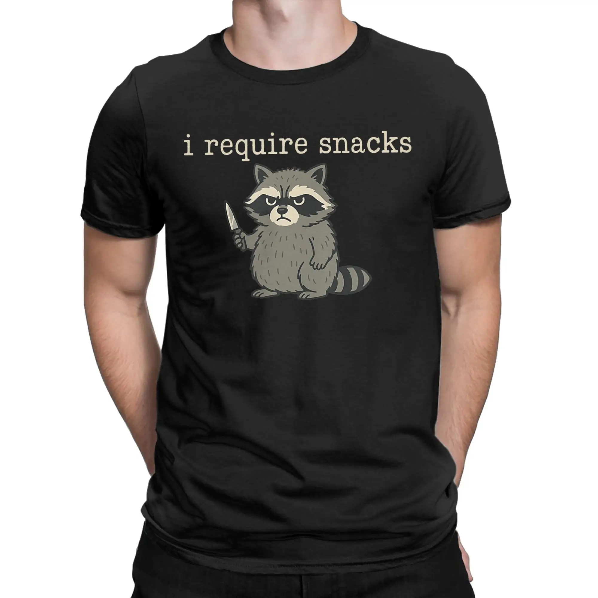 Funny Raccoon I Require Snacks  100 Cotton T-Shirt For Adult Summer  Streetwear T-Shirts O Neck Cool Tees Plus Size Hot Sale Top