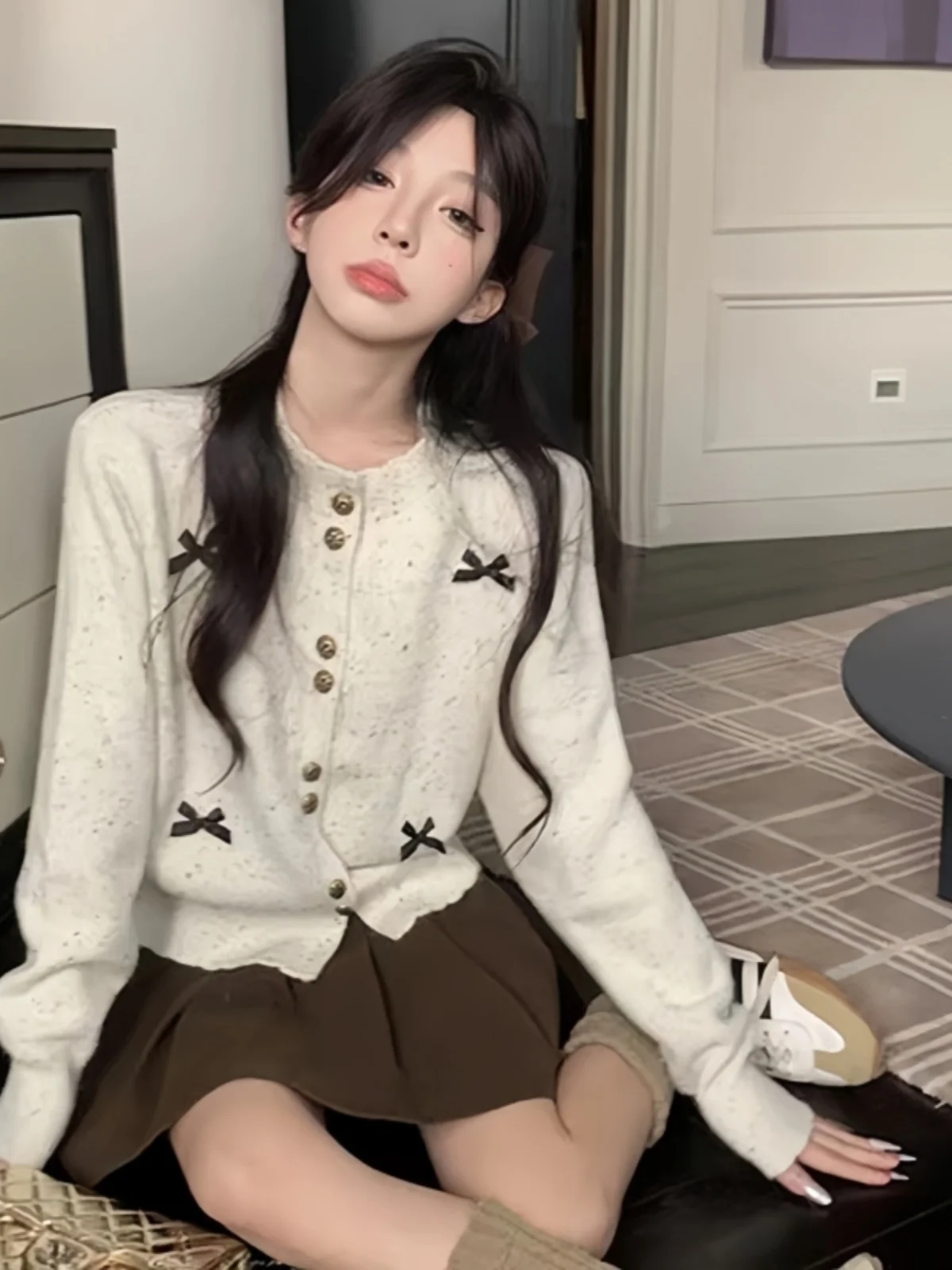 

Sweater Women Early Spring Knot Slim Long Card Korean Sweet Girl Small round Knitted