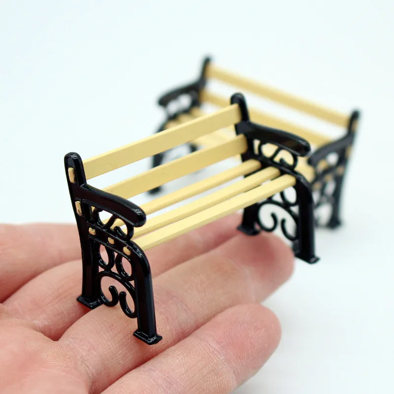 Dollhouse Mini Park Chair, Alloy Bench, Small Garden, Gardening Patio, 1:12, Scale, Decorative Landscaping Ornaments, Home Decor