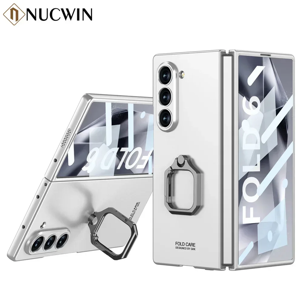 

For Samsung Galaxy Z Fold 5 6 Fold6 Case Rotate Ring Holder Ultra Thin Fold6 Fold5 Luxury Plating PC Slim Screen Protector Cover