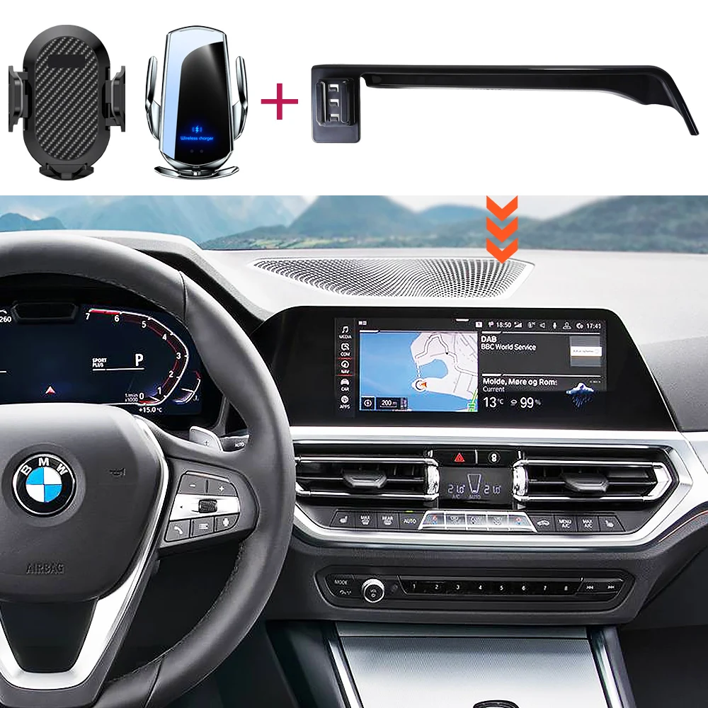 

Car Phone Holder For BMW 320 330 340 3-Series G20 2019 2020 2021 2022 Screen Fixed Base Fast Wireless Charging Phone Mount Car