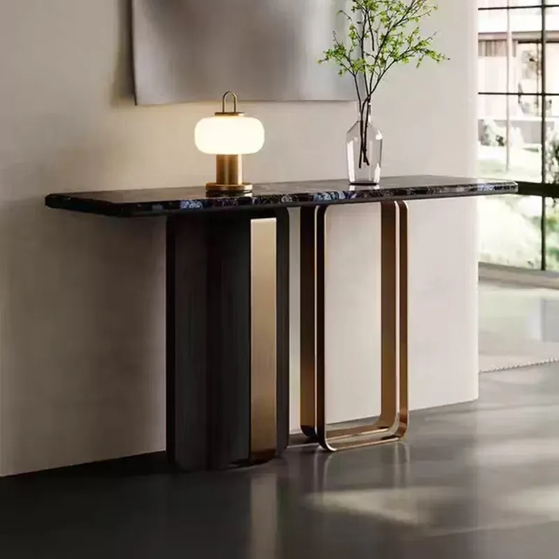 

Italian minimalist supercrystalline stone entrance table, entrance door against the wall, door table