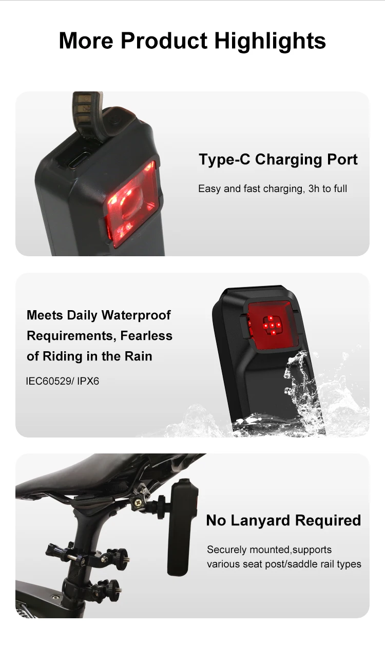 Jradar W100 Bicycle Rearview Radar Cycling Radar Tail Light Brake Sensing Lamp Saddle Seatpost Ebike Waterproof Bike Taillight