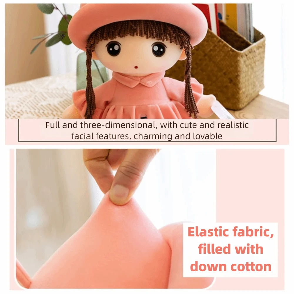 ตุ๊กตาเด็กผู้หญิงผ้าฝ้าย PP พร้อมหมวก กระโปรง นุ่มสบาย น่ากอด ตุ๊กตาผ้า 50 ซม. ของเล่นตุ๊กตาเพื่อนนอน