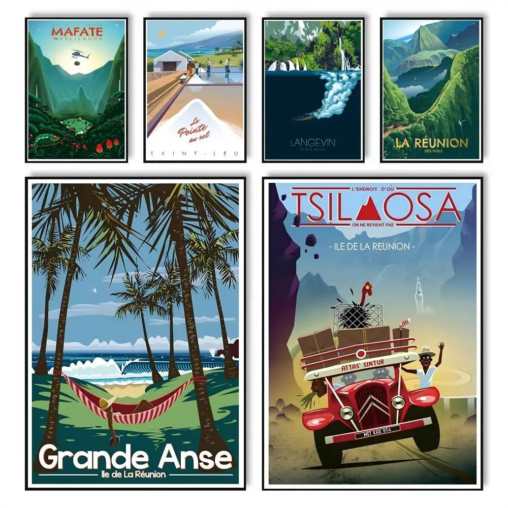 الفرنسية جزيرة ريونيون عطلة خمر السفر المشارك خمر الكلاسيكية الفن طباعة غرفة المعيشة ديكور المنزل ملصق فني الهدايا