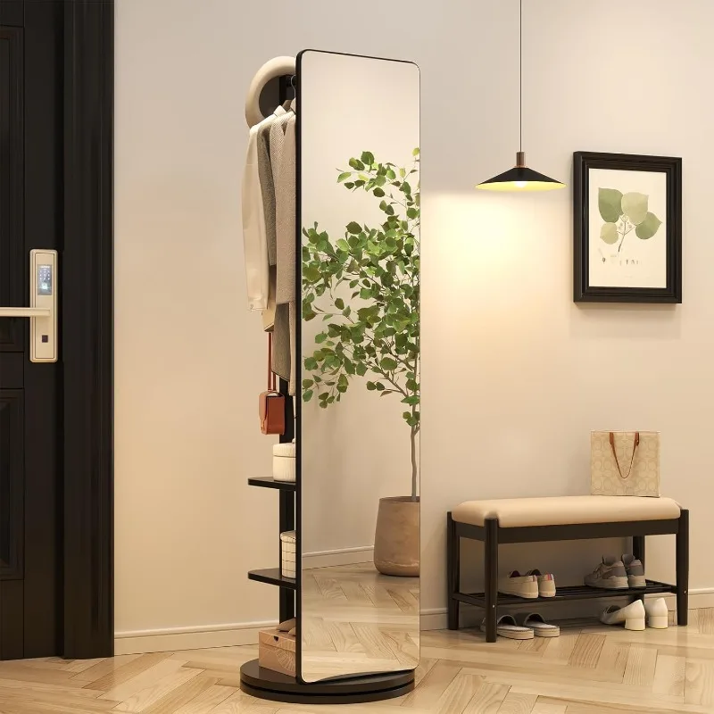 

Solid Wood Rotary Full Length Mirror Coat Rack, 70" x 20" Oversize Standing Mirror Full Length, Floor Mirror for Bedroom, Living