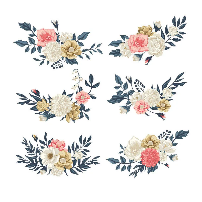 6 flowers Iron on Patches for Clothes for Girls Washable Thermal Heat Transfer JeansStickers for T-shirt