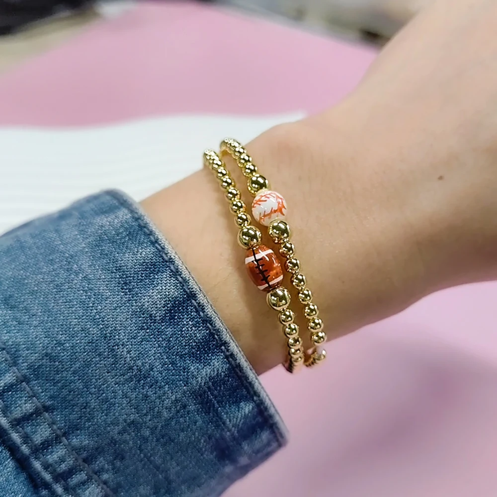 

KKBEAD Y2K Style Baseball Rugby Charm Bracelet for Women 18K Gold Plated Beads Bracelets Trendy Sports Jewelry Gift for Teens