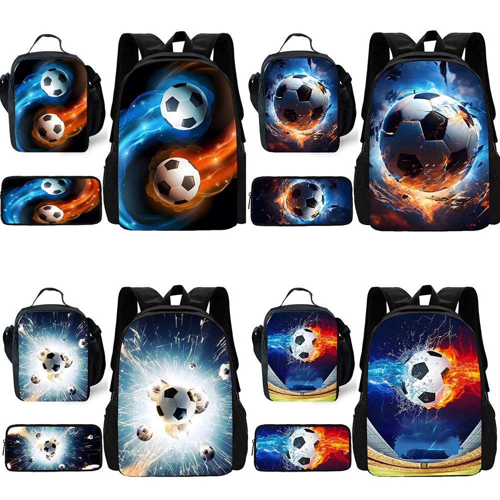 3 pcs set Sports Football Events Child School Backpack with Lunch Bags ,Pencil Bags ,School Bags for Boys Girls Best Gift