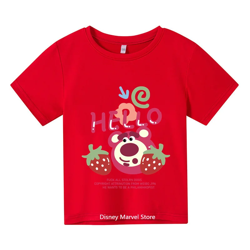 T-shirt à manches courtes et col rond pour garçon et fille, en coton, décontracté, mignon, Harvey Bear Lotso, à la mode, été, 2024