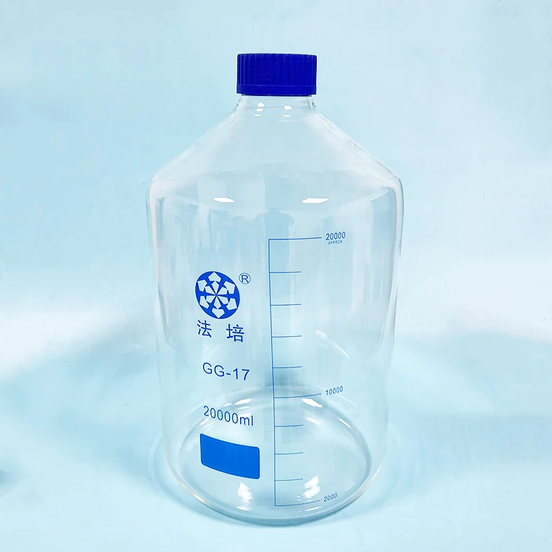 

Reagent bottle,With blue screw cover GLS80mm,Borosilicate glass 3.3, 20000mL,Heavy Wall,Graduation Sample Vials Plastic Lid