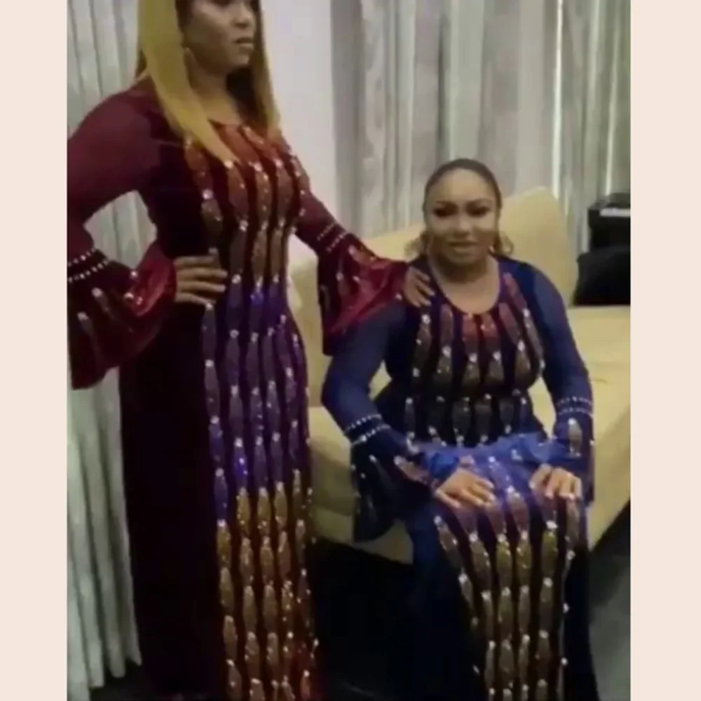 

Velvet Diamonds Beading Abayas African Dresses for Women Wedding Evening Party Dress Muslim Ankara Dashiki Africa Clothing Gown